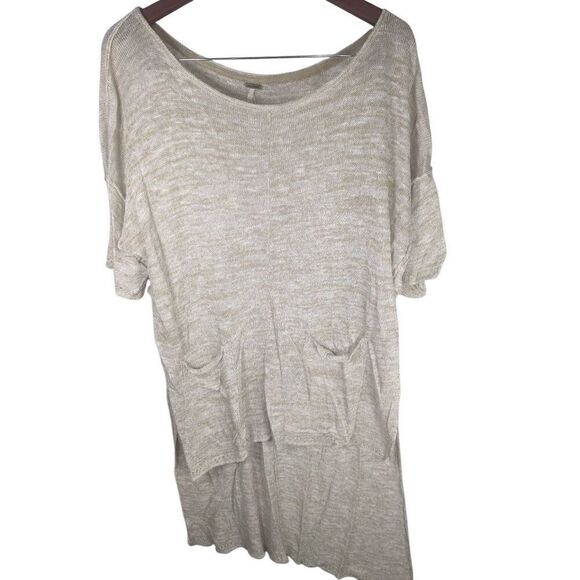 Free People Light Bright Oversized Linen Lagenlook Short Sleeve Sweater Tunic XS - Picture 2 of 15